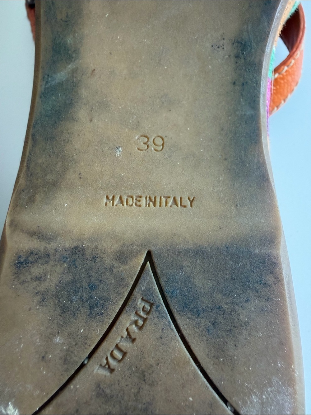 Vintage Prada Women’s Orange & Fuchsia Geometric Wedge Sandal - Picture 4 of 6